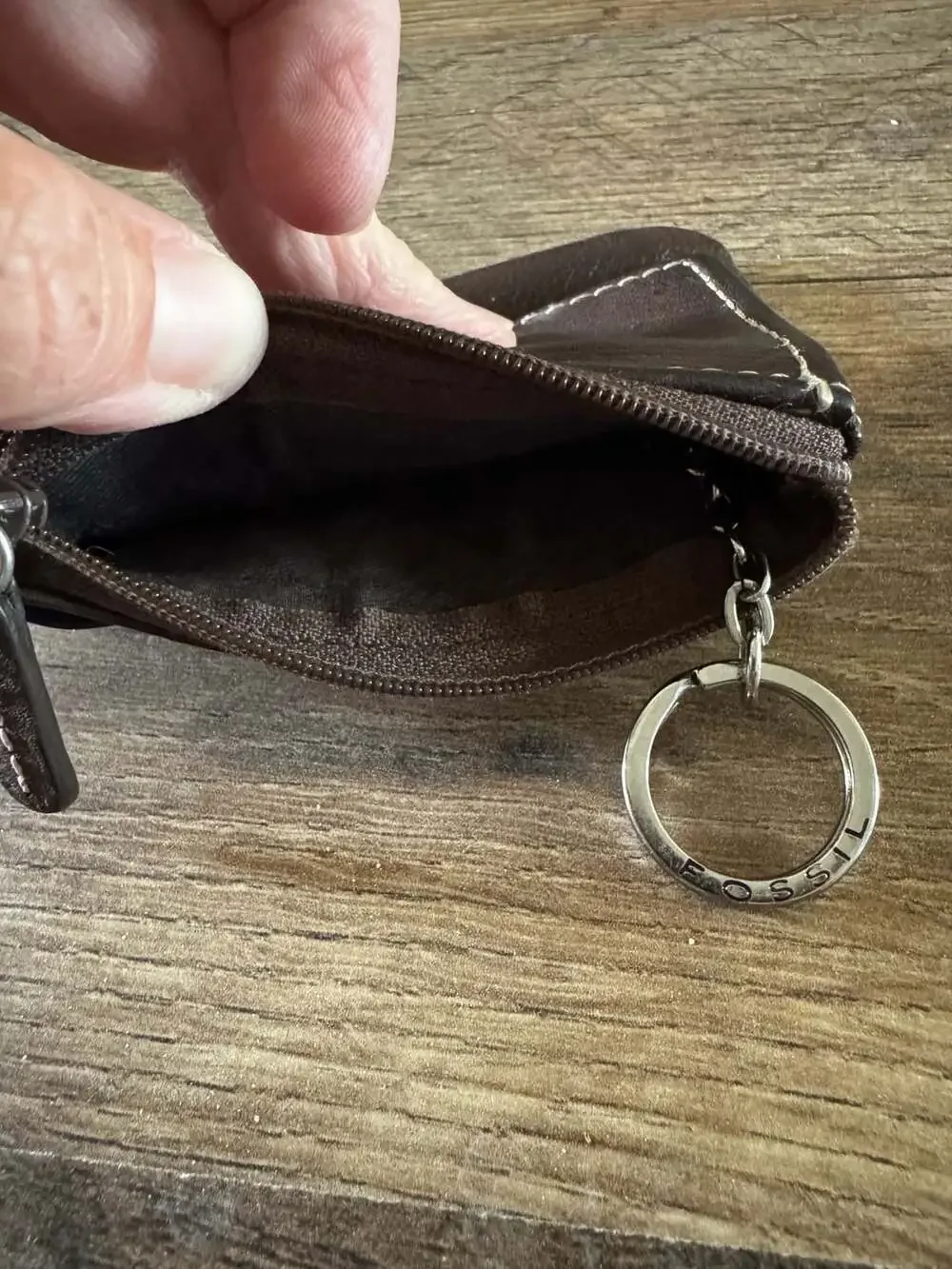 Fossil Brown Leather Pop-Stitch ID Case and Coin Pouch